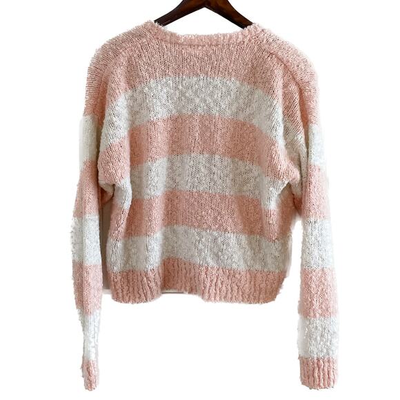 Vintage Deb boucle striped knit v-neck button down cardigan sweater size large L - Picture 2 of 7